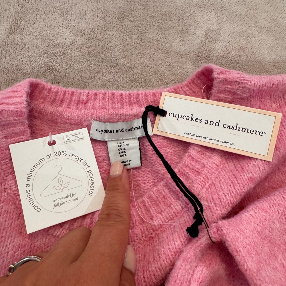 NWT Pink Swan Embroidered Puff Sleeve‎ Novelty Coquette Sweater SZ L - Picture 3 of 9